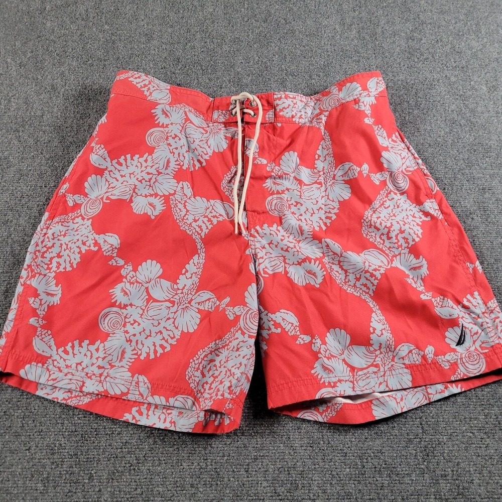 Nautica Swimsuit Swim Trunk Mens XL Red & Gray Coral Board Shorts Beach